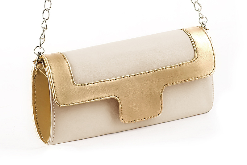 Dress clutch for wedding and parties in champagne white and gold leather - Front view
